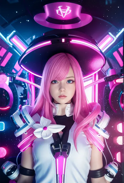 Full body like，Anime girl with pink hair and futuristic costume in the city, Hyper-realistic cyberpunk style, cyberpunk anime girl, Digital cyberpunk anime art, dreamy cyberpunk girl, Anime style. 8K, female cyberpunk anime girl, digitl cyberpunk - anime a...