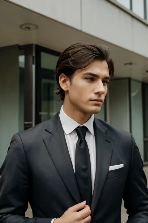 an elegant man in a suit and tie and a businessman&#39;s hairstyle