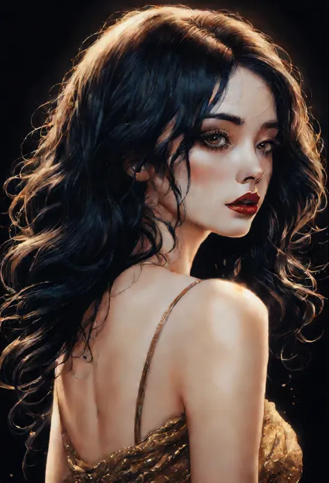 chiaroscuro technique on  illustration of an elegant oldies , wet hair, vintage, eerie, matte painting, by hannah dale, by harum...