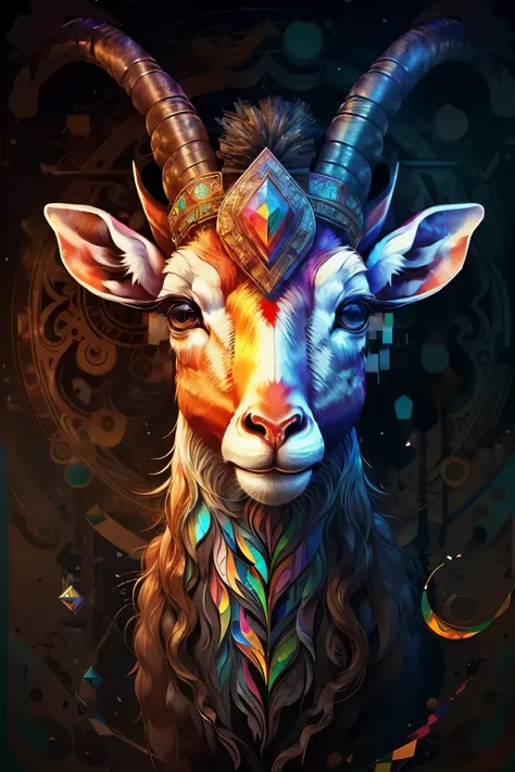 no estilo de 0mib, A young antelope, Serious expression, prismatic shards, fractal circles, Cores marcantes, reflexions, whirly, dramatic lighting, alta qualidade, goodlooking, master part