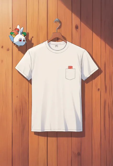 a minimalistic shot of a white t-shirt on a wooden background, with a simple and understated design placed strategically on the chest area, emphasizing the design’s impact and ensuring it stands out against the clean backdrop