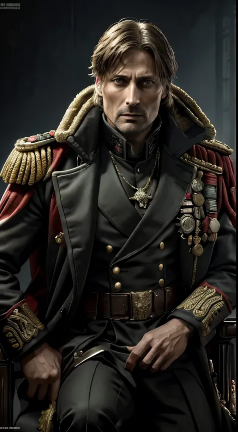 generate a high-resolution, impeccably detailed image of actor mads mikkelsen in the warhammer 40k universe, portraying him as a...