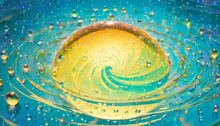 an abstract shot of water droplets on a vibrating surface, with multiple droplets creating unique and unpredictable patterns, showcasing the chaos and beauty that arises from the influence of vibration on water