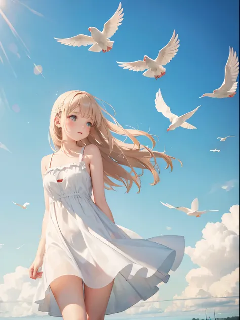 Dove girl, dove, peaceful , ((sundress, revealing,cutout)), doves