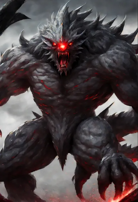 Giant monster,red eyes,angry,grey body