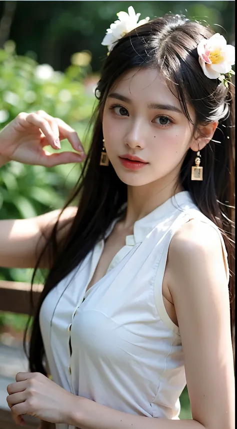 ((best quality)), ((masterpiece)), (detailed), perfect face （8K分辨率，close-up all over the body），（1womanl，18yr old，（（Soft and cute，s delicate face，详细的脸），confident smile），Fair ，（Best Skin Type：1.21），（Vintage bun，Exaggerated traditional hairstyle，Pair it with ...