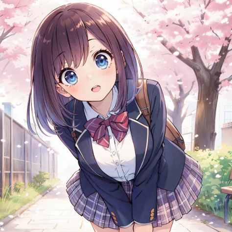 anime girl with blue eyes and a bow tie in a school uniform, beautiful anime high school girl, anime visual of a cute girl, kawa...