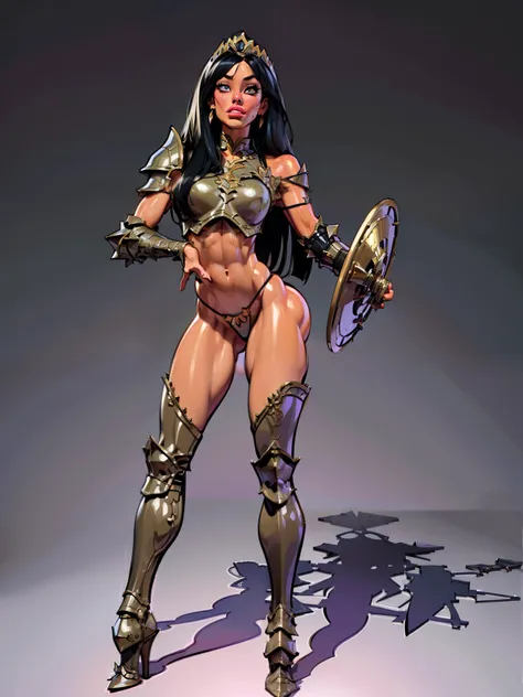 woman, ((long hair)),  blackblue hair, ((beautiful)), ((straight hair:1.4)), hair split in middle, adorned in medieval armor, twerking, metal muscles, emanating a medieval elegance and marvel, armor pump bootreastplate)), chrome silver tiara, small armband...