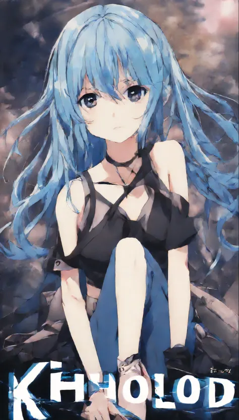 1girl, blue hair, anime style, anime, with title "kholod" on it
 ,movie poster, movieposterredaf,
,