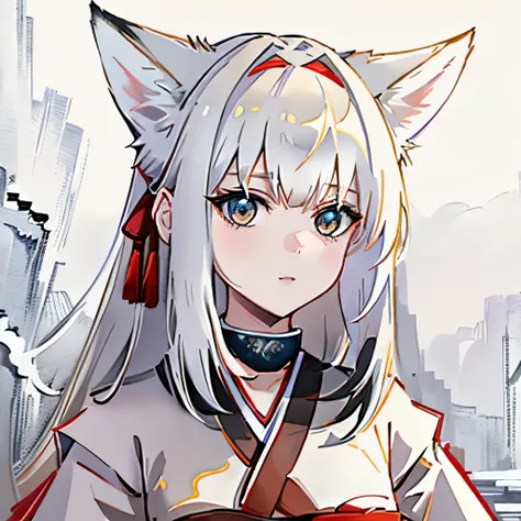 NSFW,(best quality,4k,8k,highres,masterpiece:1.2),ultra-detailed,realistic:1.37,anime,beautiful detailed eyes,long white hair,vivid colors,black dress,red collar,beautiful fox girl,white fox,fox ears,detailed Ghost Tamer from Arknight,hair ornament,white f...