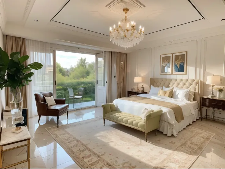 Reallightandshadow，Open the door to the bedroom room，A strong artistic atmosphere comes to the face。Classical and modern are intertwined in this space，Creates a unique aesthetic。The entire bedroom is dominated by soft warm colors，A golden chandelier hangs ...