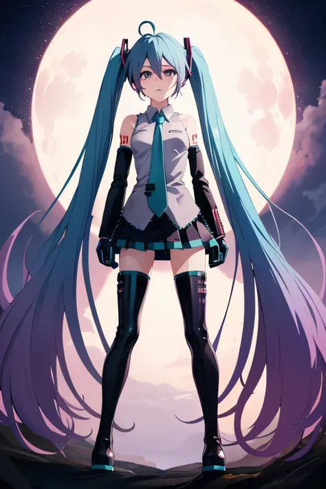 masutepiece, best quality, 1girl in, (medusa),purple hair, (black eyes:1.2),((hatsune miku's costume))、((a miniskirt))、((embaras...