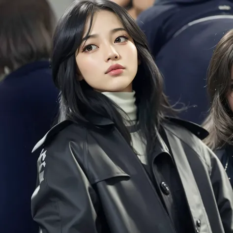 mulher arrasada com longos cabelos negros e um casaco preto, Ela tem cabelo preto com franja, tzuyu de duas vezes, Lalisa Manoban do Blackpink, jossi do blackpink, Lalisa Manobal, Kiko Mizuhara, jennie blackpink, portrait of jossi do blackpink, Bae Suzy, j...