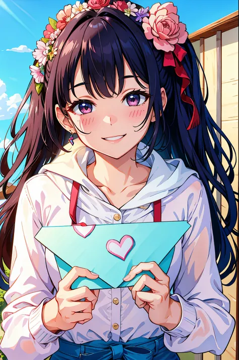 ultra-detailed, masterpiece, highest quality, love letter, pov,smile,blush