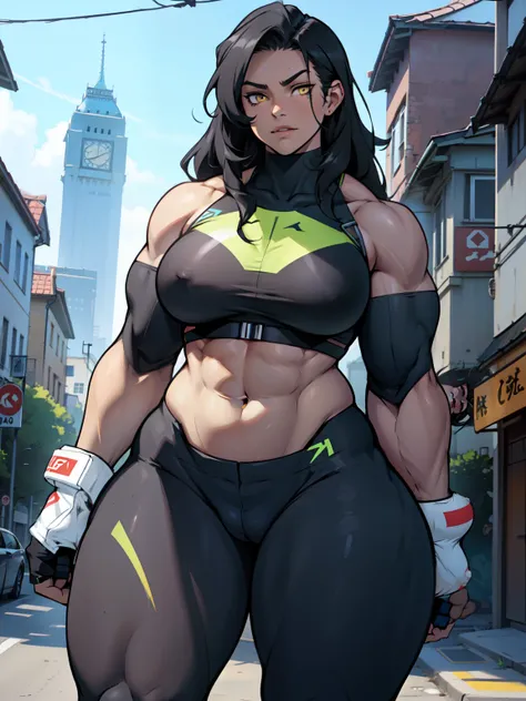 girl muscular toned body perfect anatomy large breasts thick thighs wide hips thin waist curvy athletic black hair yellow eyes pale skin girl muscular toned body perfect anatomy large breasts thick thighs wide hips thin waist curvy athletic