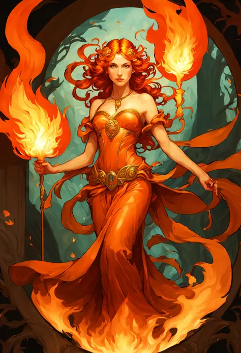 ccxl-mucha, art style, chandra / magic the gathering art /  fire flames