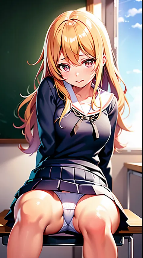 Anime girl sitting at classroom desk with blackboard, beautiful anime high school girl, Cute anime girl, White panties,Cute little girl s, Seductive Anime Girl, anime moe art style, beautiful anime girl squatting, Anime Best Girl, Smooth Anime CG Art, char...