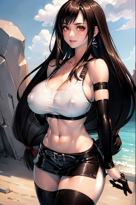 (8k, best quality, masterpiece:1.2), (realistic, photo-realistic:1.37), ultra-detailed, 1 girl,cute, solo, (tifa lockhart), (huge breasts:1.5),(beautiful detailed eyes), (smile:1.2), (closed mouth), erotic pose, depth of field, sharp focus, depth of field,...