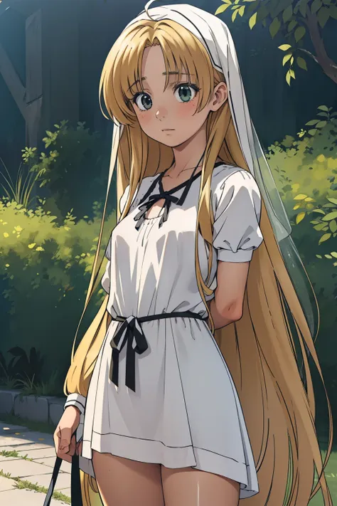 chica anime con cabello largo y rubio y un vestido blanco y negro, chica rubia de anime con cabello largo, marisa kirisame, chic...