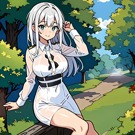 armored dress, white shirt, forest