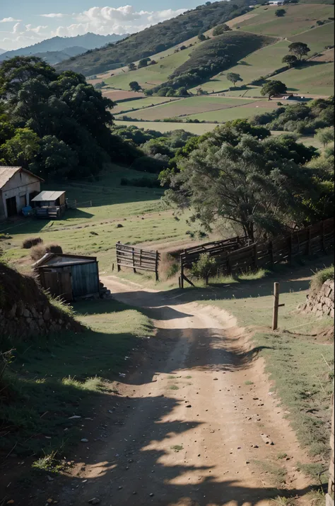 Crie uma paisagem de uma zona rural com uma loja cheia