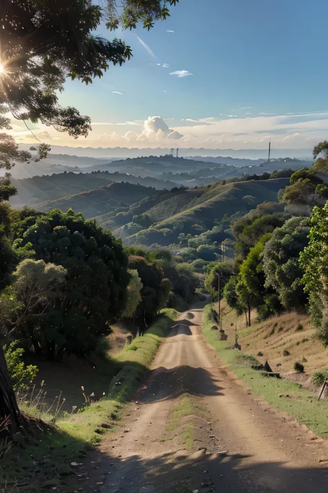 estrada em paisagem com horizonte, lusco fusco,