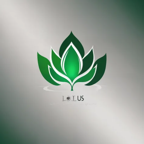 （Logo design：1.5）灰色背景上绿色lotus flower标志的特写, lotus flower, with lotus flower flowers,  lotus flower的后面加上云朵的标志, Beautiful minimalist design，Logo vector art, Located in the center of the picture, stunning design, Green wallpaper background,