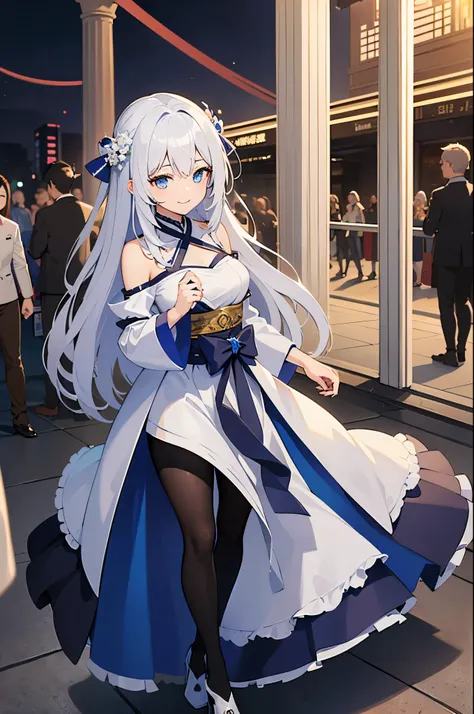 (Masterpiece), (Best Quality), (Super Detailed), (Dirty Hair), (Illustration), (1 Girl) (Long white Hair 1.5) (Blue Eyes) (blue inner hair), ((((No Shoulders))),Hanfu, (Looking at the Audience, (Interview), ( Background), Beautiful and Delicate Eyes, Delic...