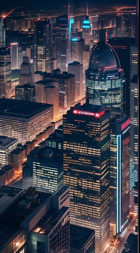 City view at night from the top of a skyscraper,