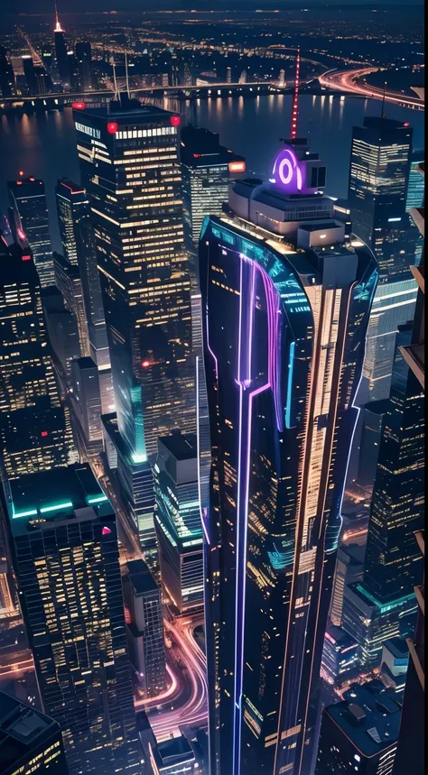 Enjoy city night views from the top of a skyscraper,Zero gravity，space 8k