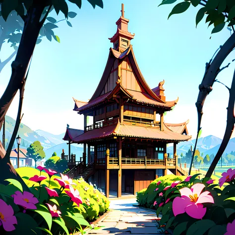 d écrivez une image du pittoresque village japonais rempli de cerises et de fleurs. ,
hyper-réaliste, 8k, ultra hd, style pixar,...