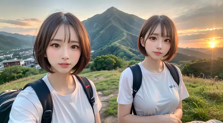 Best Quality, masutepiece, 超A high resolution, (Photorealistic:1.3), Raw photo, (Natural Landscape Photography), (Magnificent mountain, sea of clouds), (At very high mountain peaks), (Sunset), 
(1girl in), (Upper body), (20yr old), (Smile:0.9), (Shiny skin...