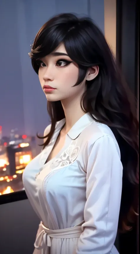 photo of Emiru, RAW, beautiful woman, ((portrait)), ((detailed face:1.2)), ((detailed facial feature, detailed skin, clear skin), (perfect proportioned body), (wearing a colorful dress) (high detailed city environment, apartment balcony), (realistic photo,...