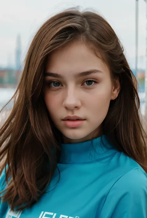 Beautiful Russian Teen girl face portrait. Perfect face shape. Jaw lines. Aggressive nose. Looking at viewer.