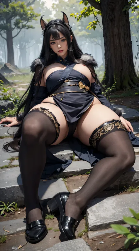 独奏，1 Orcs， Super tall，The temperament of a queen，tmasterpiece，best qualityer，Hyper-detailing，Full body illustration，Fine and detailed eyes and detailed face） garments：There are animal ears，Mature female orcs，cruel grin，There are clothes on the upper body，W...