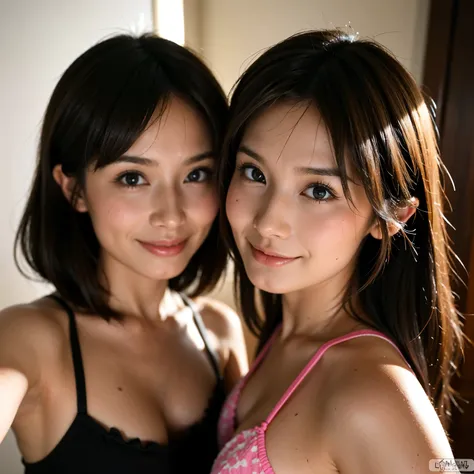 two Young girls taking a selfie with their cell phones, Cute Girls, gorgeous faces, close up of face, 8k selfeegraph, beautiful gemini twins portrait, selfie shot straight on angle, 美丽的面容, Two girls, selfee, Isabella Moner, Beautiful girls, gorgeous young ...