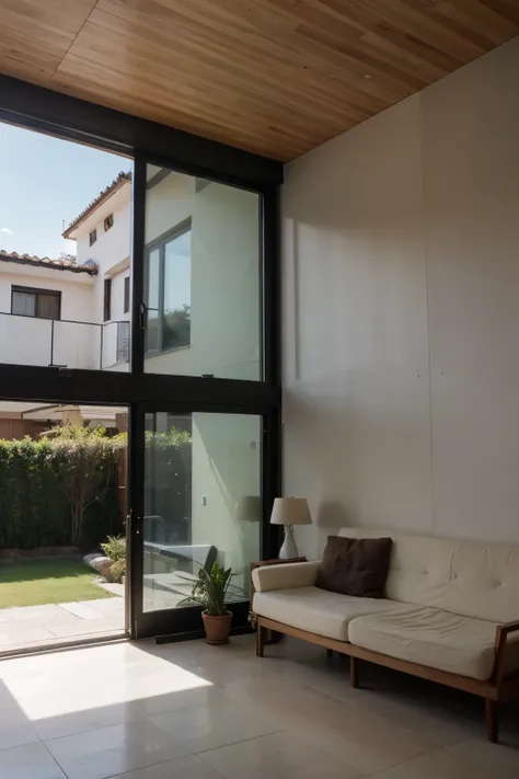 Casa moderna con  voladizo y ventanas grades pasto verde con auto