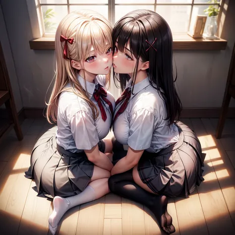 Four university schoolgirlour Girls,lesbian,kisses, kissing,inflated butts, cute butts, brown or black hair,Be red in the face,embrace,Close both eyes,kiss on lips, Rub each others breasts,is shy,cuddle,perspire,black lence stockings,The light is dim,onbed...