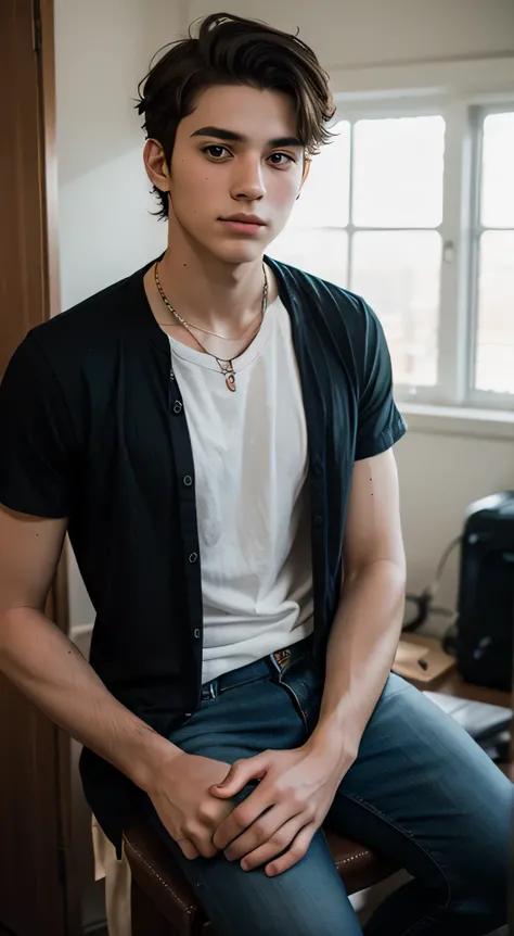 Self-portrait of a 20 year old handsome man, movie look, Above the chest