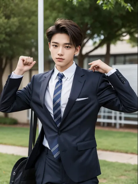 boy, 17 y.o, handsome, suit, tie, school field