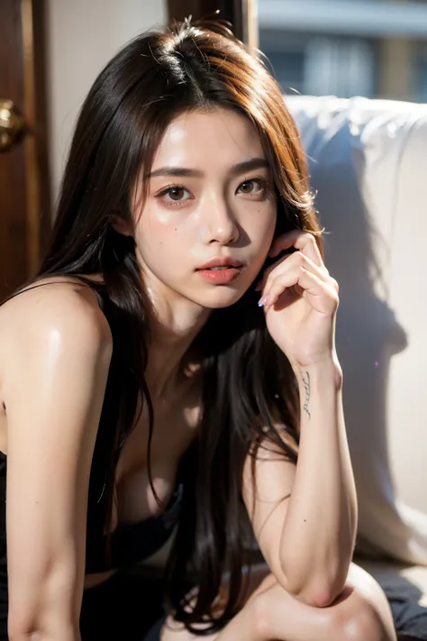 east asian. supermodel features. cat-like eyes. full, plump lips . resembles adriana lima, jennie kim, and jang wonyoung.