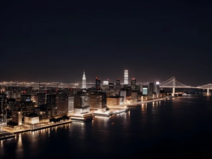 during night view of a city skyline with a river and a bridge, beautiful cityscape, The city at night, beautiful city of the future,  the are In the background, beautiful city,  the are In the background,  Well-lit building, at during night, during night, ...