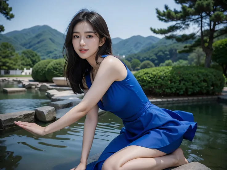 arafed asian woman in a blue dress posing for a picture, beautiful south Korean Woman, gorgeous young Korean Woman, beautiful young Korean Woman, Korean Girl, Korean Woman, Cute Korean Actress, female actress from korea, lee ji-eun, lee ji - eun, elegant s...