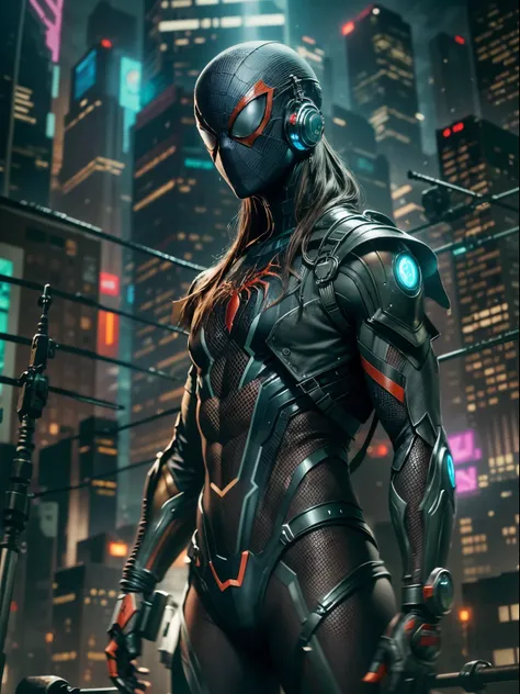 Dark_fanciful,cyber punk perssonage,1人, A half body,Mechanical Wonder,Robotic presence,cybernetic guardians,Spidey，Peter Parker