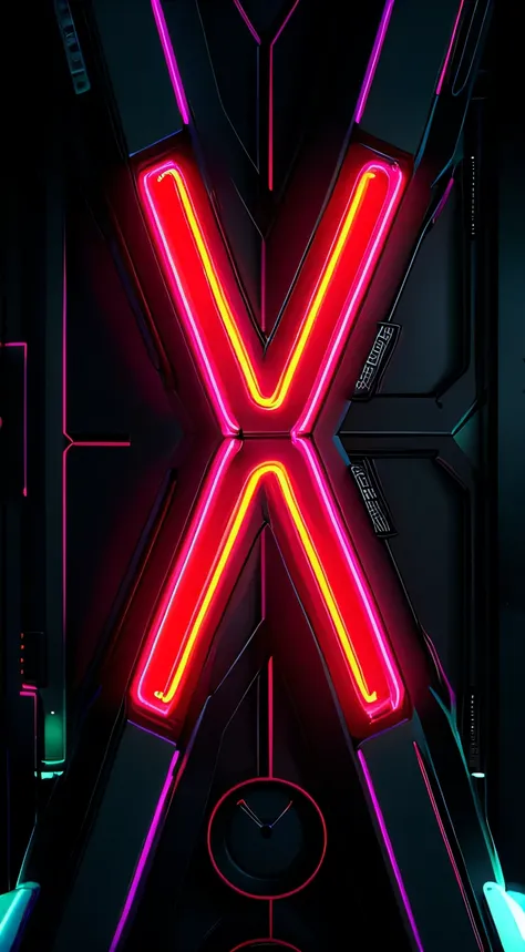 Close up of neon letter x on black background, Hyper-realistic image of x, neon cross, glowing neon vray, made of neon light, Connect luminous tube 8k, Artificial neon signs, Neon art, emechanical cyborg特征和霓虹灯, stylized neon, neon volumetric lights, xparti...