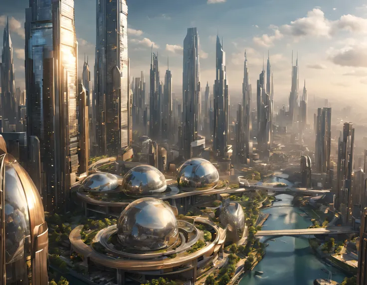 the city of megacity futuristic science fiction city as it would be in the year 3029, vista desde una terraza , with high-tech d...