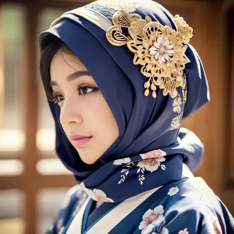 (best quality:1.2,high definition,8k),(1 malay girl:1.1,beautiful and perfect face,detailed eyes,long eyelashes,expressive eyes),(wearing hijab)(japanese clothing:1.1,kimono:1.1),(intricate details,very detailed),cinematic feel