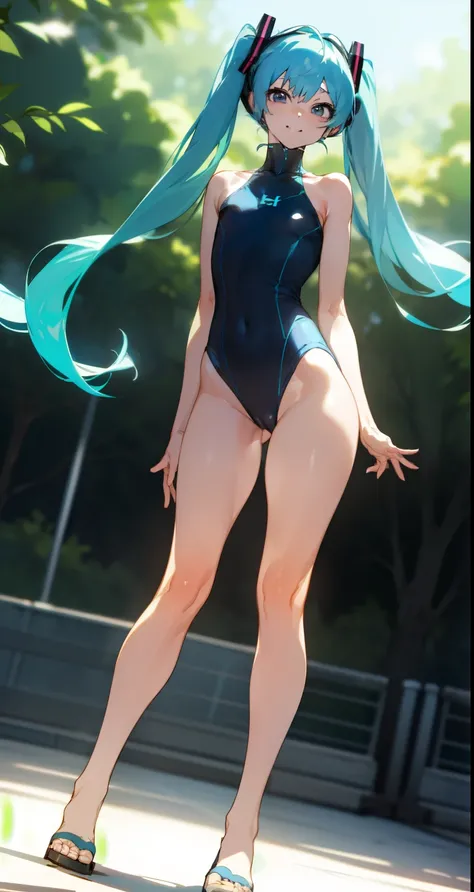 (master piece), (best quality), (4k definition), (anatomy; perfect), Hatsune Miku character, 1 girl, fair skin, blue eye, blue hair), (Locks, bangs), hair tied on both sides , (hair lighting effects), eyebrow, nose, ear, tight mouth, smile, (bright skintig...