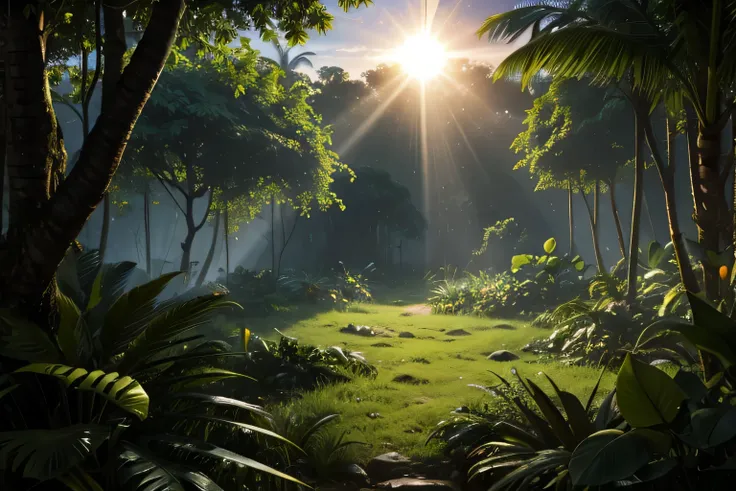 impenetrable jungle, through which the sun breaks through