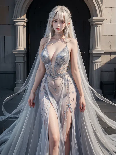 long dress,dress, Platinum blonde fine hair、silky straight hair、Big eyes with bangs and eyeliner、Nordic youth、perfect body figure、A plump chest、Chopping、Very beautiful and lovely、White muscle、Skin glows、Young and beautiful skin、Perfect and beautiful little...